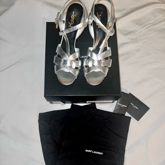 Saint Laurent Tribute Metallic Leather Sandals - Size 40 - Picture 1 of 8